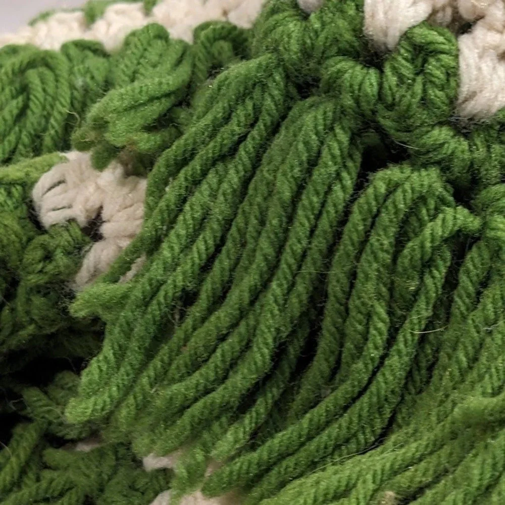 Vintage Handmade Crochet Afghan Throw Blanket Retro Green Orange Yellow Striped